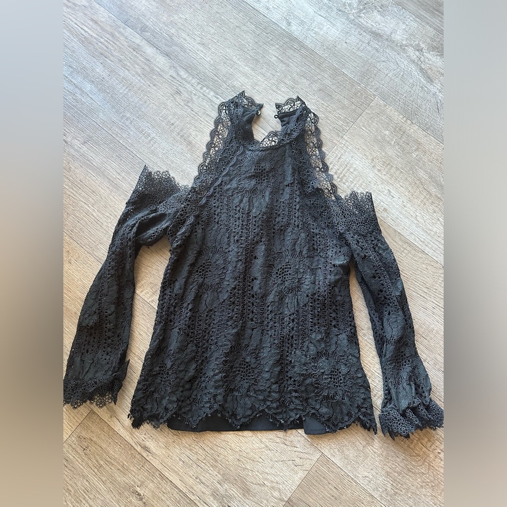 High neck off the shoulder lace top
